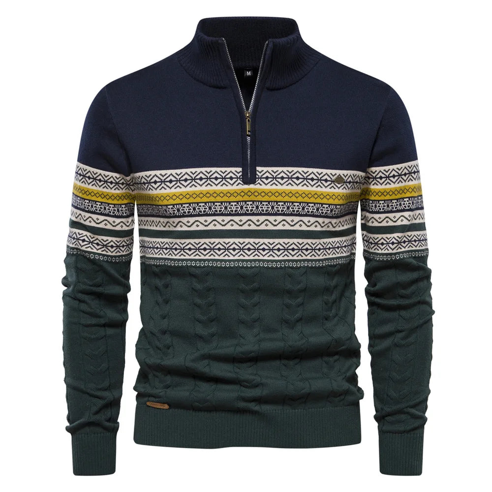Pull Jasper – Fair Isle Design og Komfortabel Coton Pullover med Lynlås Marineblå Bonusvis