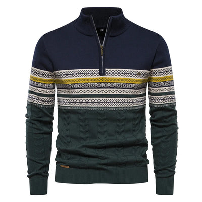 Pull Jasper – Fair Isle Design og Komfortabel Coton Pullover med Lynlås Marineblå Bonusvis