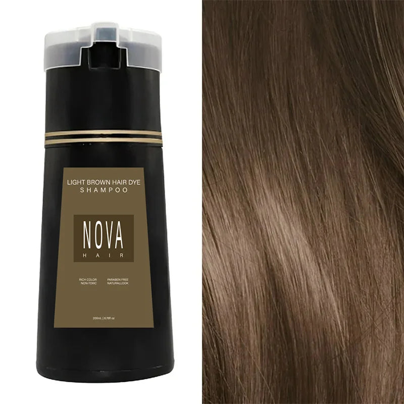 NovaHair Instant Farveshampoo – Hurtig og Skånsom Hårfarve uden Ammoniak Lys brun (200ml) Bonusvis