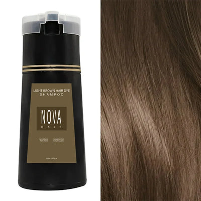NovaHair Instant Farveshampoo – Hurtig og Skånsom Hårfarve uden Ammoniak Lys brun (200ml) Bonusvis