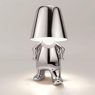 GlowHeld LED Lampe – Trådløs Bordlampe med Elegant Design Sølv på vej frem Bonusvis