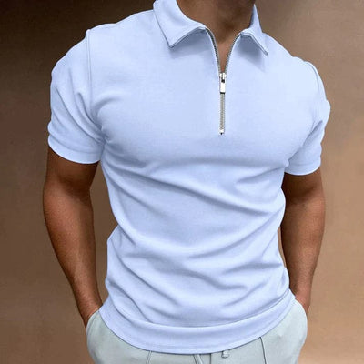 Zayro Herre Poloshirt – Slim Fit Polo med Kort Ærme og Lynlåslukning i Strækbar Bomuldsblanding Lyseblå Bonusvis