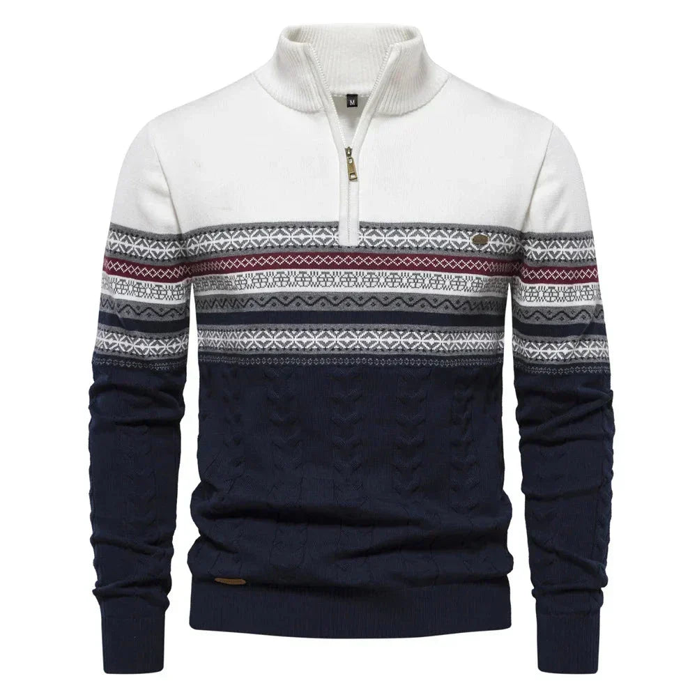 Pull Jasper – Fair Isle Design og Komfortabel Coton Pullover med Lynlås Hvid Bonusvis