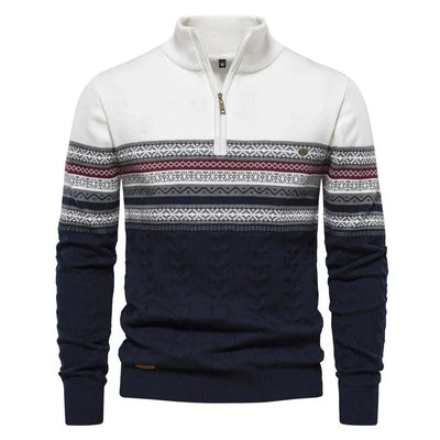 Pull Jasper – Fair Isle Design og Komfortabel Coton Pullover med Lynlås Hvid Bonusvis