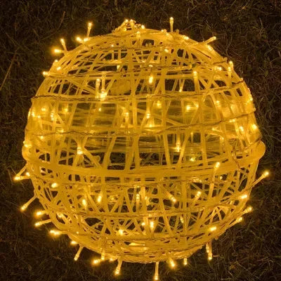 Guirlande Lyskugler i Rotin – Elegant Belysning til Fester og Fejringer Gul Diameter 20 cm 220V uden stikkontakt Bonusvis
