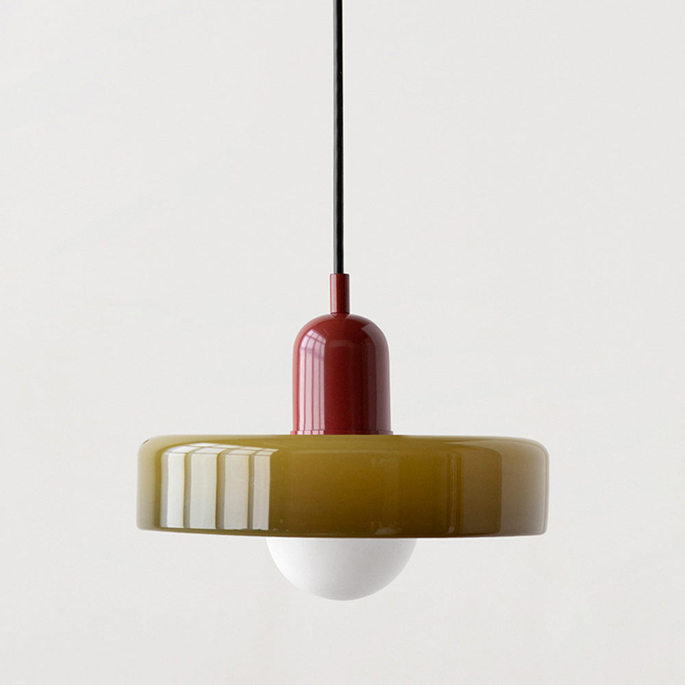 GeoGlow - Elegant Bauhaus pendellampe i farvet glas Grøn Rød Bonusvis