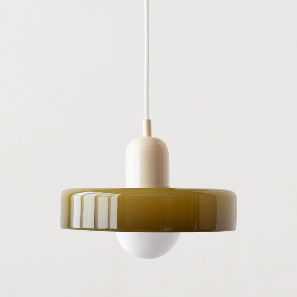 GeoGlow - Elegant Bauhaus pendellampe i farvet glas Grøn Beige Bonusvis