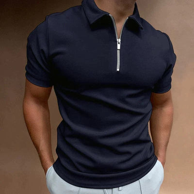 Zayro Herre Poloshirt – Slim Fit Polo med Kort Ærme og Lynlåslukning i Strækbar Bomuldsblanding Sort Bonusvis