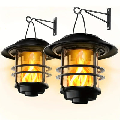 LumiFlare Solcelle Lanternes med Flammeeffekt – 2 stk. Vægmonterede Lanternes til Haven, Terrasse Bonusvis
