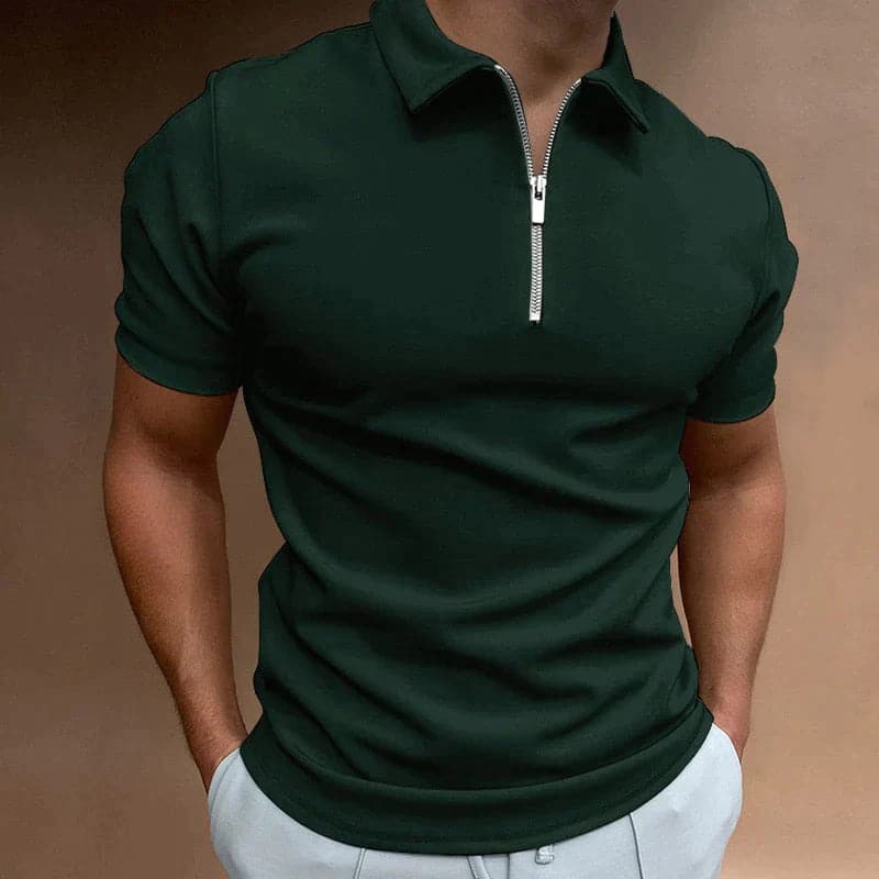 Zayro Herre Poloshirt – Slim Fit Polo med Kort Ærme og Lynlåslukning i Strækbar Bomuldsblanding Grøn Bonusvis