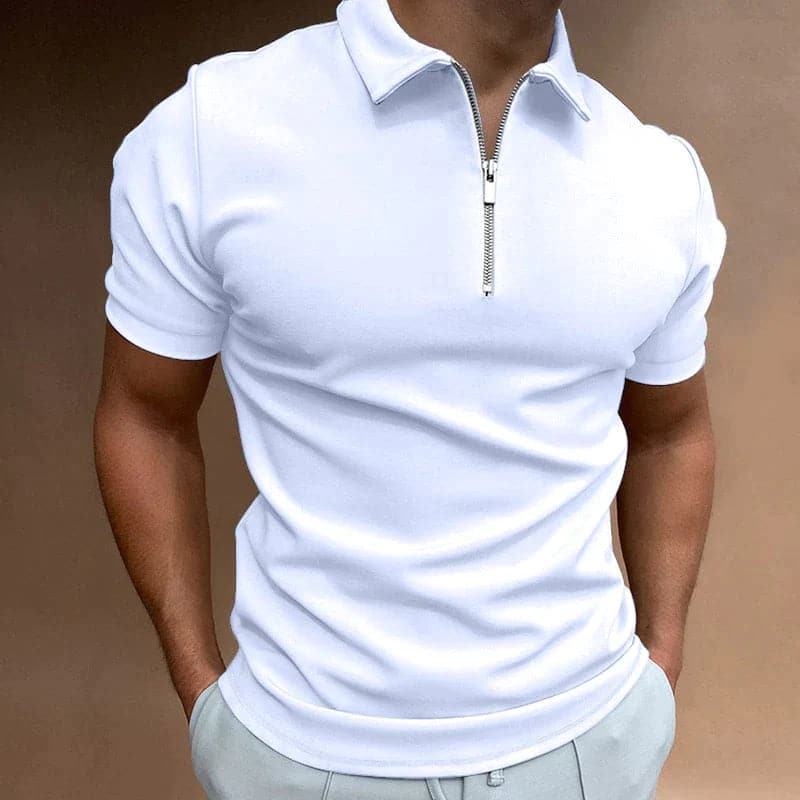 Zayro Herre Poloshirt – Slim Fit Polo med Kort Ærme og Lynlåslukning i Strækbar Bomuldsblanding Hvid Bonusvis