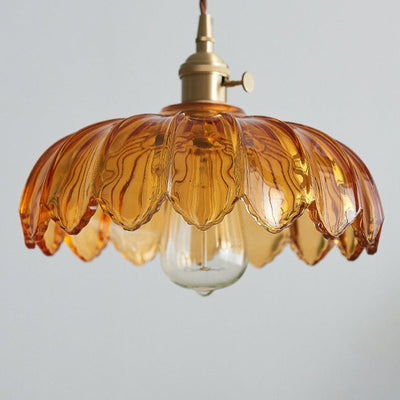 Pendellampe i Glas og Kobber – Elegant Blomsterdesign med Justerbar Belysning Bonusvis