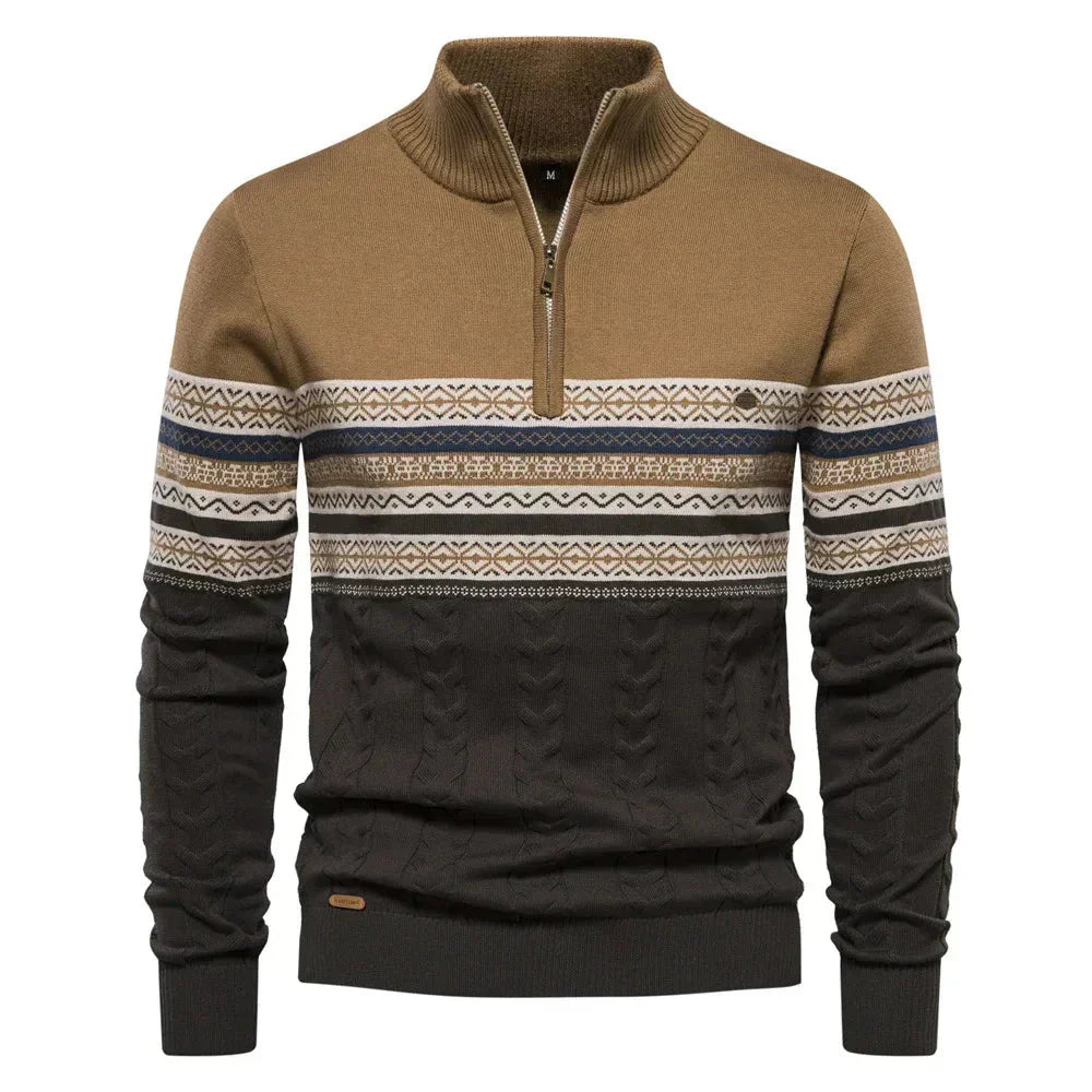 Pull Jasper – Fair Isle Design og Komfortabel Coton Pullover med Lynlås Khaki Bonusvis