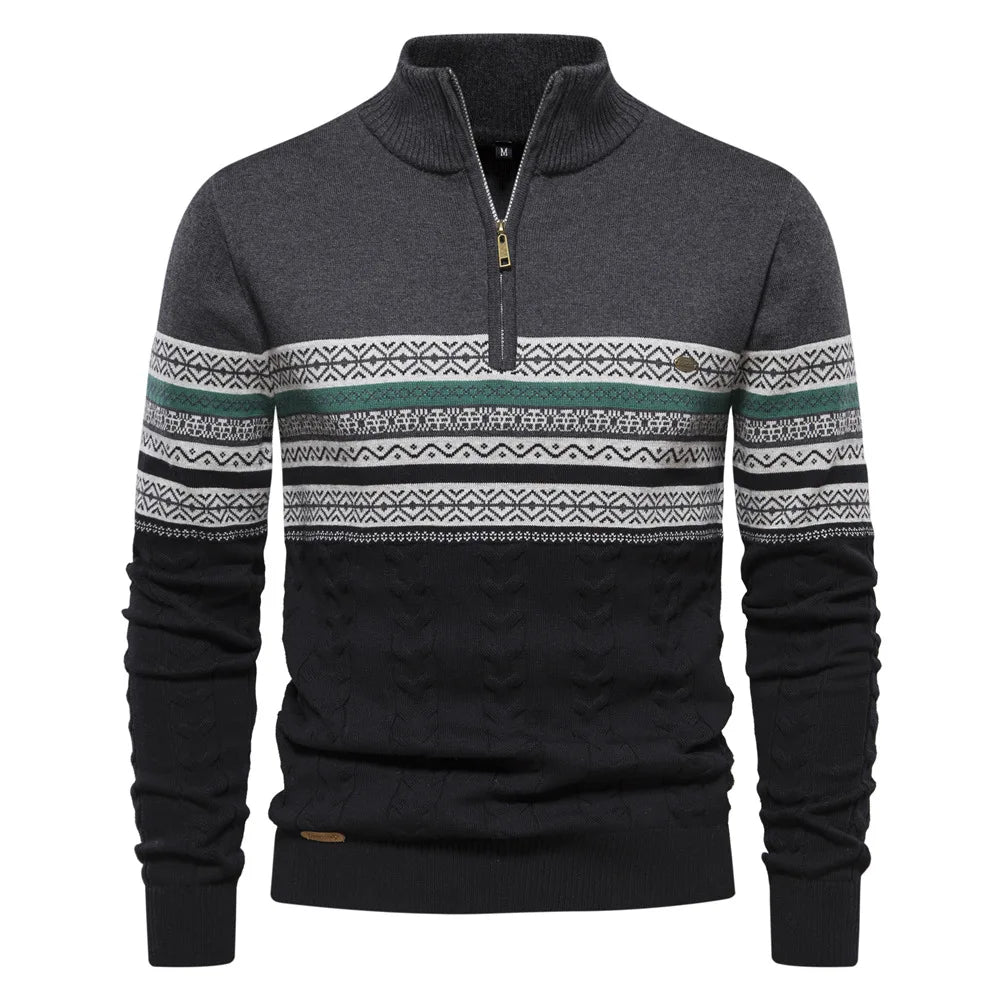 Pull Jasper – Fair Isle Design og Komfortabel Coton Pullover med Lynlås Mørkegrå Bonusvis