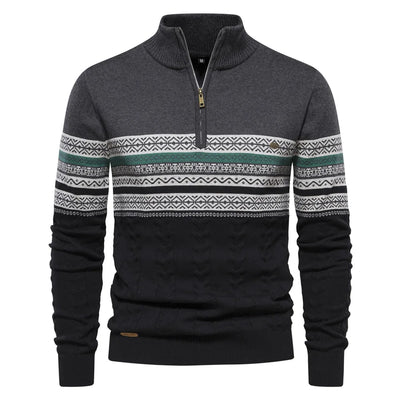 Pull Jasper – Fair Isle Design og Komfortabel Coton Pullover med Lynlås Mørkegrå Bonusvis
