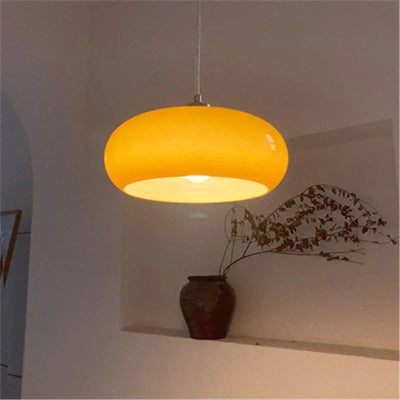 Nordisk LED Pendellampe – Minimalistisk Design med Økonomisk Belysning Gul Diameter 28cm - Højde 10cm Bonusvis