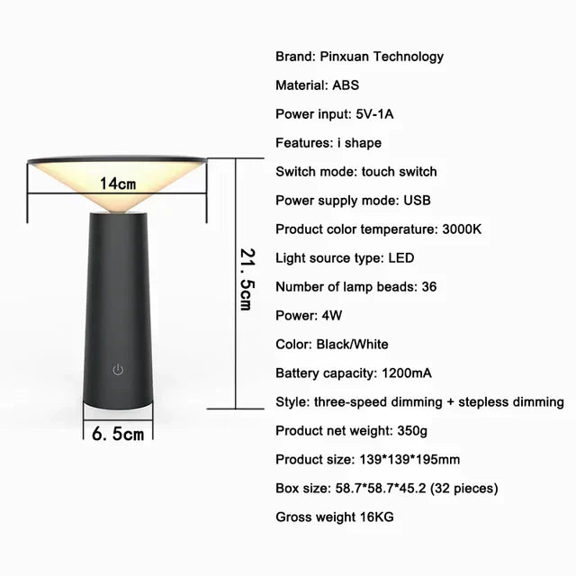 LumiVibe Trådløs Bordlampe – Moderne Design med Justerbar Lysstyrke Bonusvis