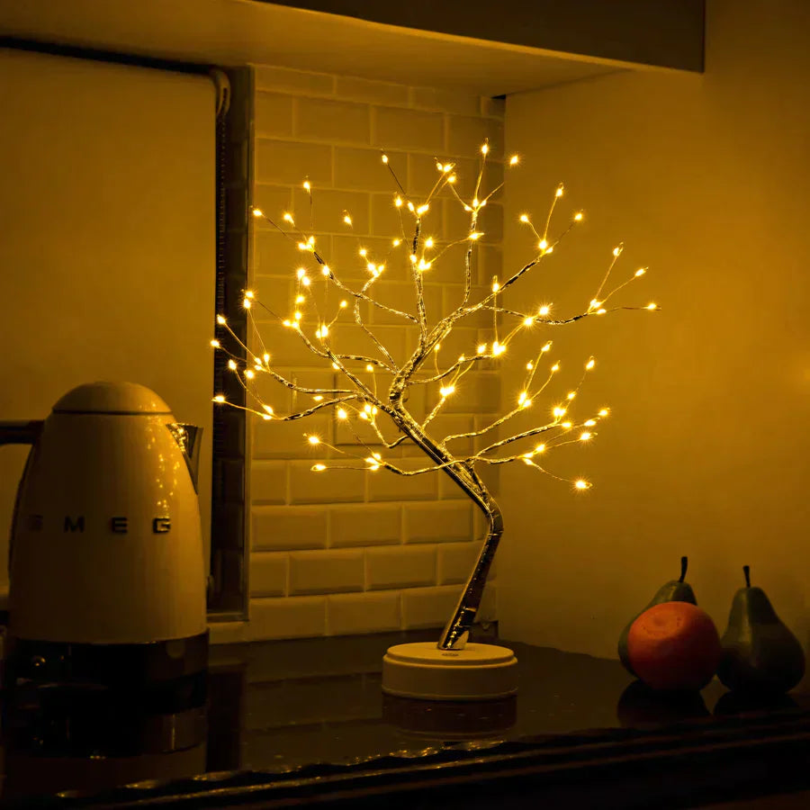 GlowTree - Håndlavet træformet lampe med beroligende LED-belysning Bonusvis