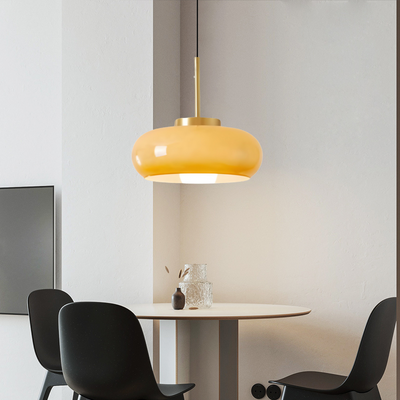 Moderne lysekrone i kobber og glas Bonusvis