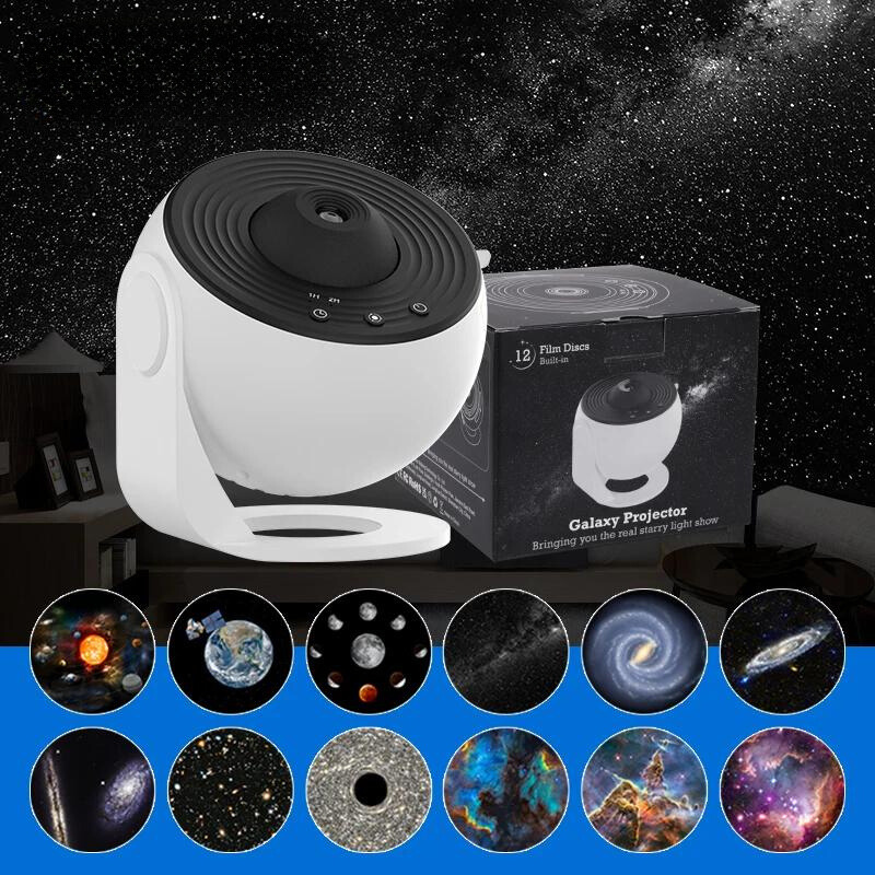 CelestialGlow | 12-i-1 HD Projektion & Rotations Star Projektor Lampe Hvid Bonusvis