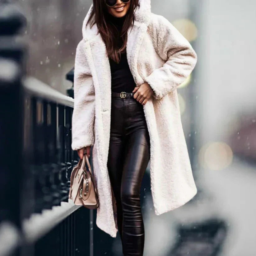 Manteau Teddy Luxe Lang Frakke – Ultra-Douce og Stilfuld Vinterbeklædning Hvid Bonusvis
