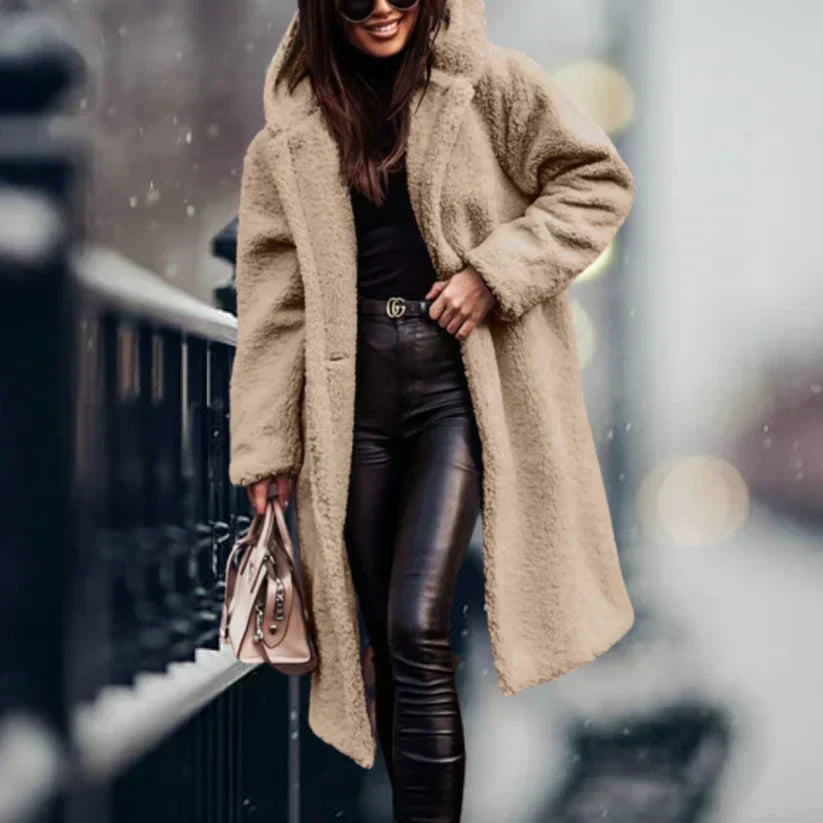 Manteau Teddy Luxe Lang Frakke – Ultra-Douce og Stilfuld Vinterbeklædning Abrikos Bonusvis