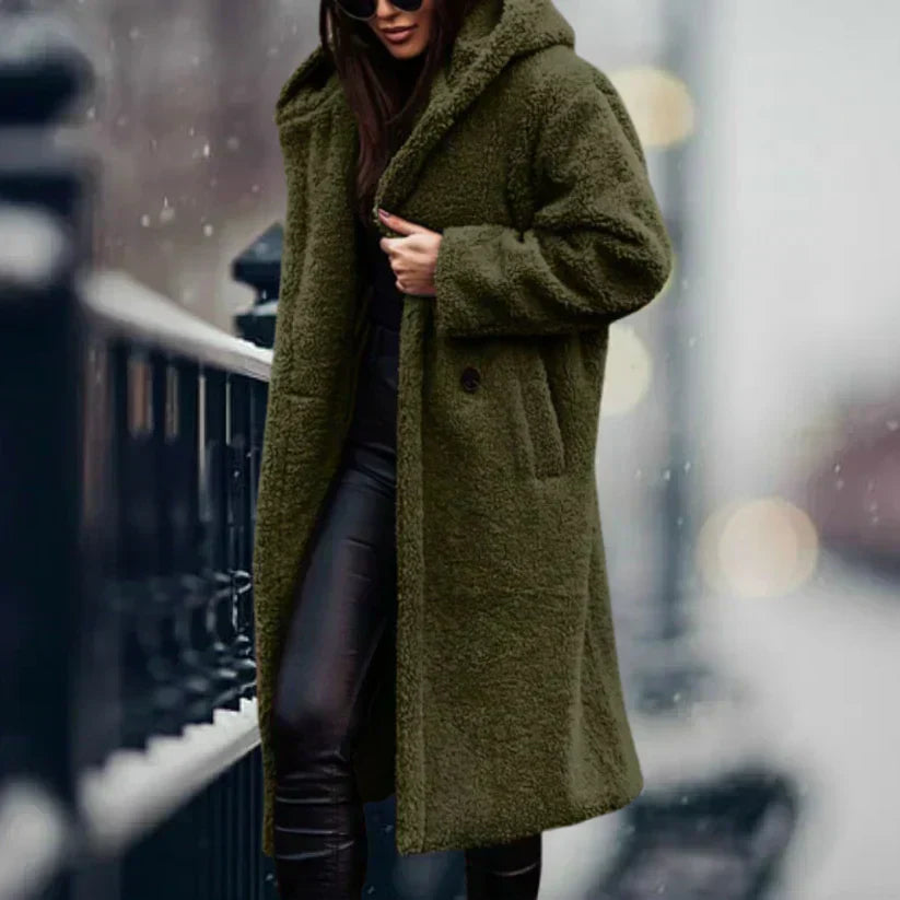Manteau Teddy Luxe Lang Frakke – Ultra-Douce og Stilfuld Vinterbeklædning Oliven Bonusvis