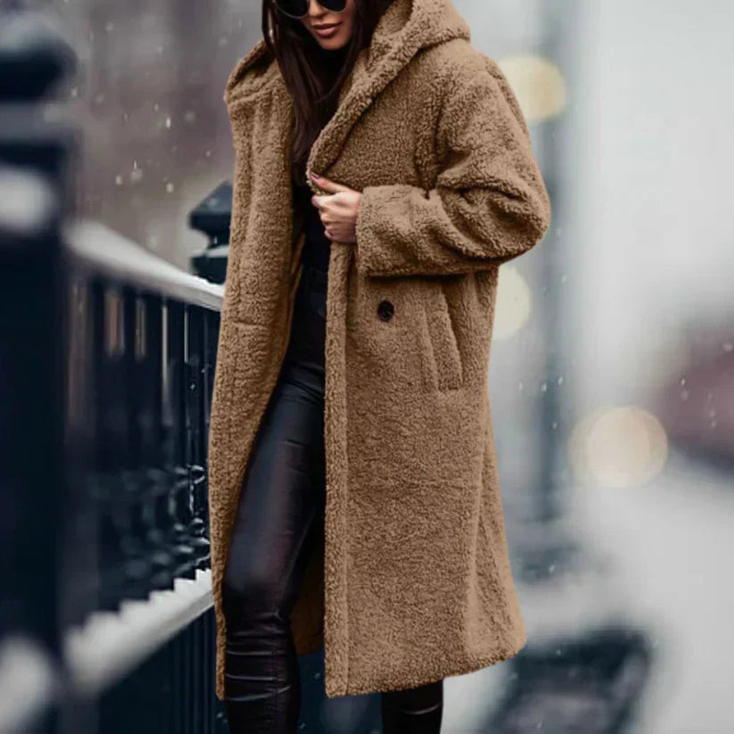 Manteau Teddy Luxe Lang Frakke – Ultra-Douce og Stilfuld Vinterbeklædning Kamelfarve Bonusvis