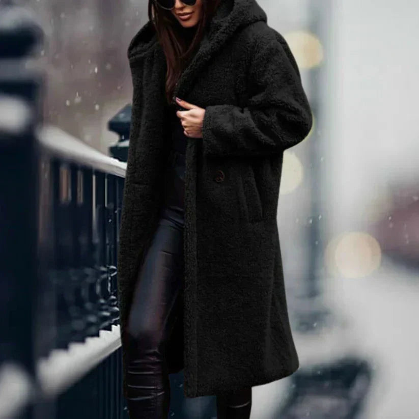 Manteau Teddy Luxe Lang Frakke – Ultra-Douce og Stilfuld Vinterbeklædning Sort Bonusvis