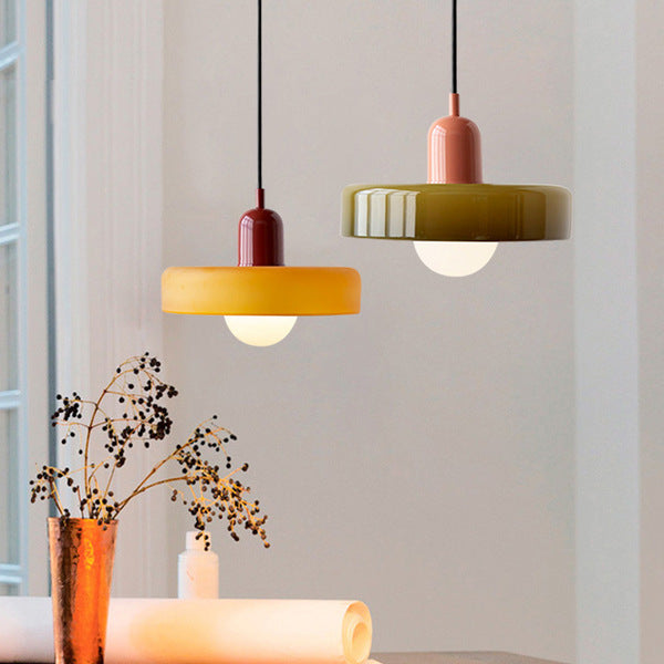 GeoGlow - Elegant Bauhaus pendellampe i farvet glas Bonusvis