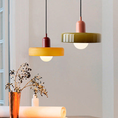 GeoGlow - Elegant Bauhaus pendellampe i farvet glas Bonusvis
