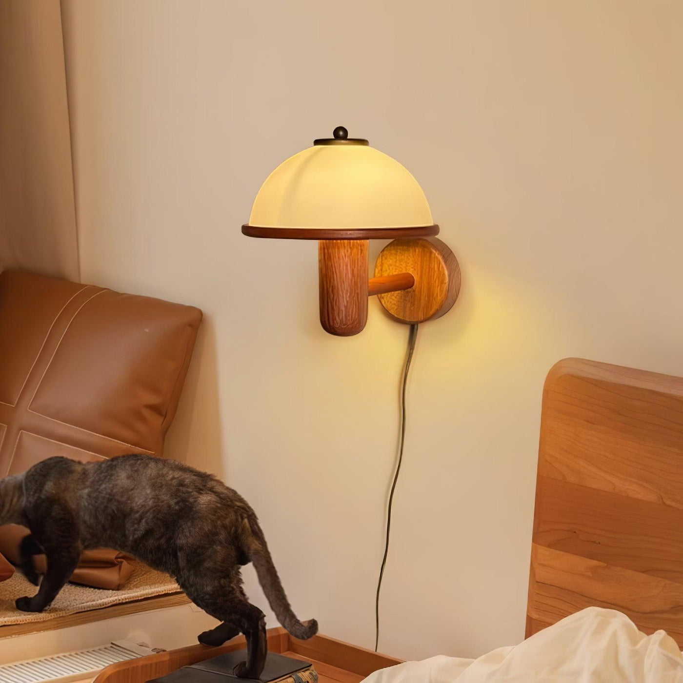 WoodMush Væglampe – Svampeformet LED Lampe i Naturligt Træ Bonusvis