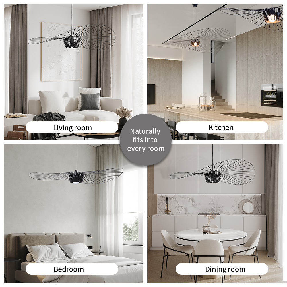 Rosland Vertigo Pendellampe – Elegant Chapeau de Paille Design i Metal og Glas Bonusvis