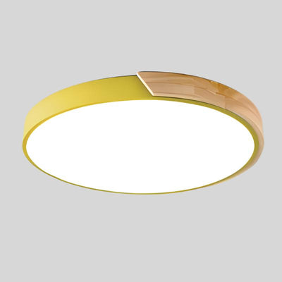 Nordic Macaron i træ, cirkulær loftslampe Gul Med træ Bonusvis