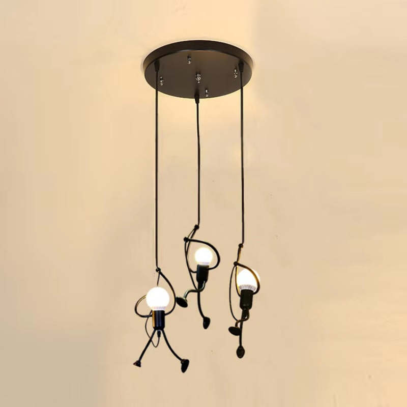 Retro Pendellampe i Metal – Justerbar og Original Belysning til Dit Hjem B. 3 runde mænd Sort Bonusvis