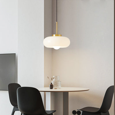 Moderne lysekrone i kobber og glas Bonusvis