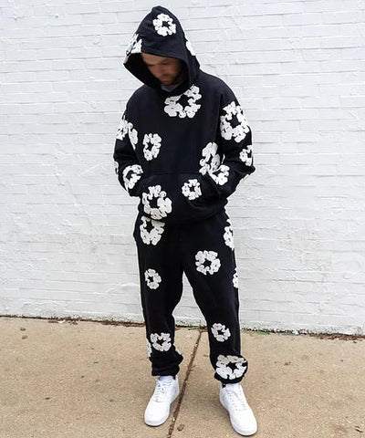 Lunaria Unisex Blomstersæt – Komfortabel Hoodie og Bukser i Åndbart Stof med Blomsterprint Bonusvis