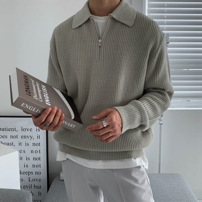 Simon Half Zip Sweater – Stilfuld Herretrøje med Halv Lynlås og Luksuriøs Komfort Grå Bonusvis