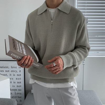 Simon Half Zip Sweater – Stilfuld Herretrøje med Halv Lynlås og Luksuriøs Komfort Grå Bonusvis