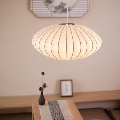 Velunza Loftslampe i Silke med Metalramme – Elfenbenshvid Designlampe i Ø30cm eller Ø50cm til Stue, Soveværelse og Spisestue Bonusvis