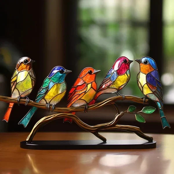 LuxeHome AvianElegance – Håndlavede Glasfugle i Kunstnerisk Design 5 Fugle Bonusvis