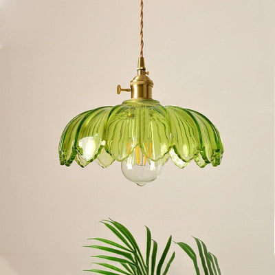 Pendellampe i Glas og Kobber – Elegant Blomsterdesign med Justerbar Belysning Bonusvis