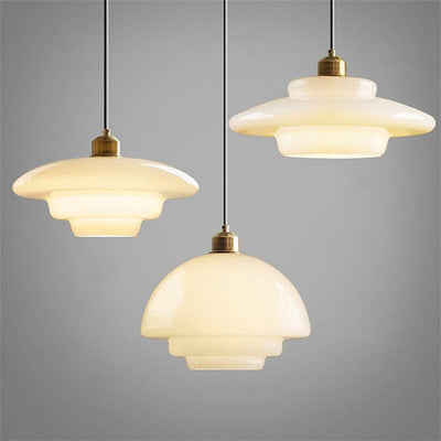 Pendellampe i Mid-Century Stil – Elegant Hvid Glas for Raffineret Belysning Sæt med tre (A+B+C) Bonusvis