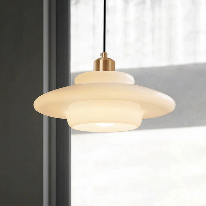Pendellampe i Mid-Century Stil – Elegant Hvid Glas for Raffineret Belysning Bonusvis