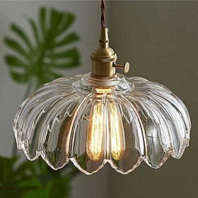 Pendellampe i Glas og Kobber – Elegant Blomsterdesign med Justerbar Belysning Bonusvis