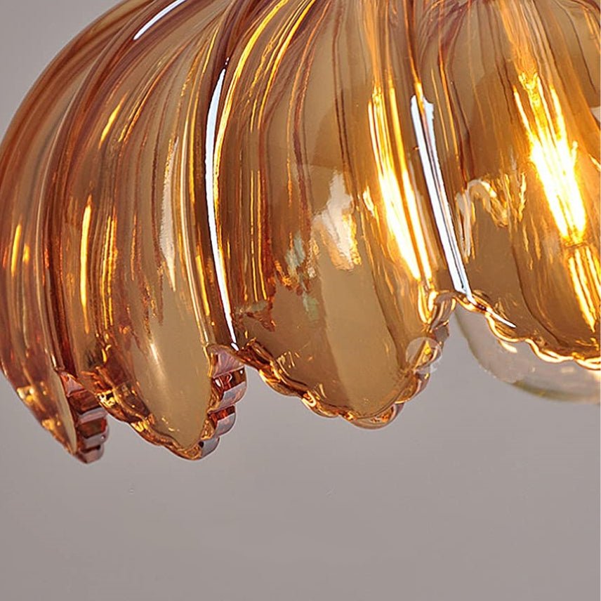 Pendellampe i Glas og Kobber – Elegant Blomsterdesign med Justerbar Belysning Bonusvis