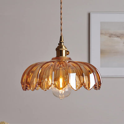 Pendellampe i Glas og Kobber – Elegant Blomsterdesign med Justerbar Belysning Bonusvis