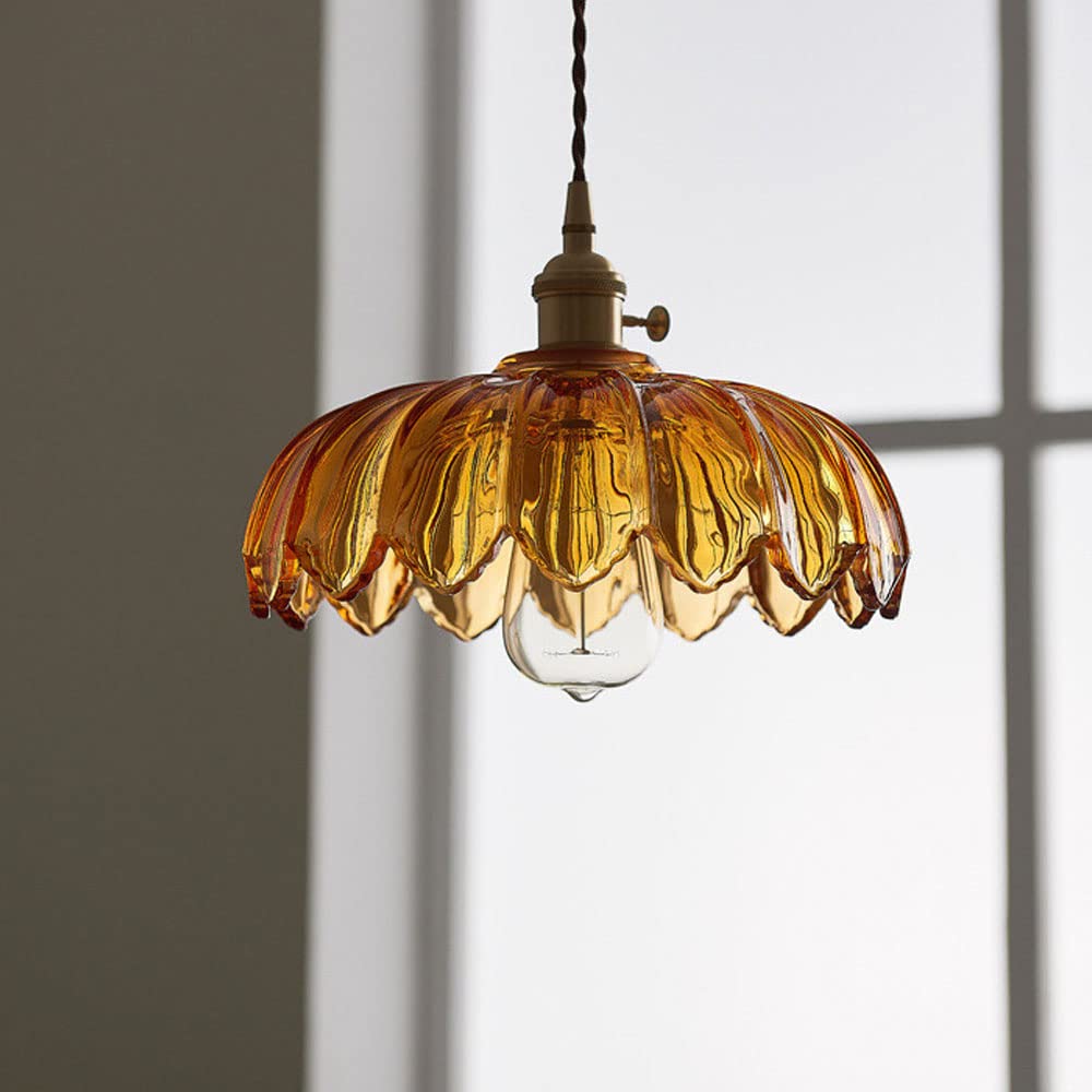 Pendellampe i Glas og Kobber – Elegant Blomsterdesign med Justerbar Belysning Bonusvis