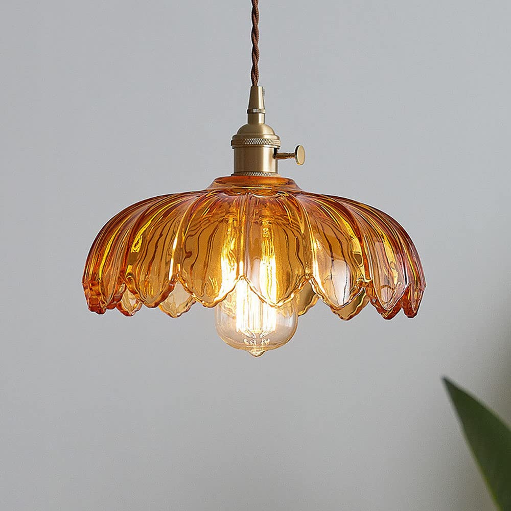 Pendellampe i Glas og Kobber – Elegant Blomsterdesign med Justerbar Belysning Bonusvis