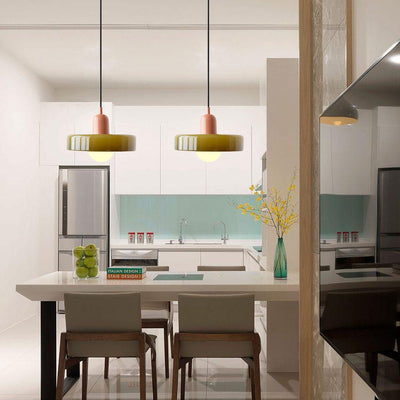 GeoGlow - Elegant Bauhaus pendellampe i farvet glas Bonusvis